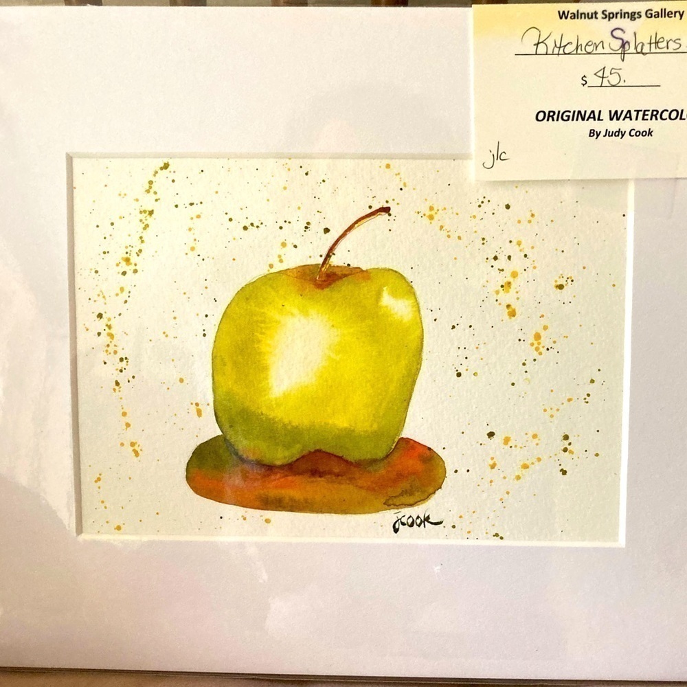 Original Watercolor painting Kitchen Splatters series Green Apple 8x10 m…